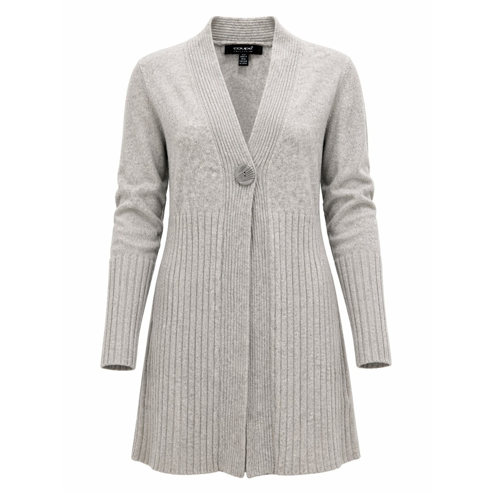 Coupé Collection Cardigan Sweater Womens M Gray Ribbed Longline Button Front